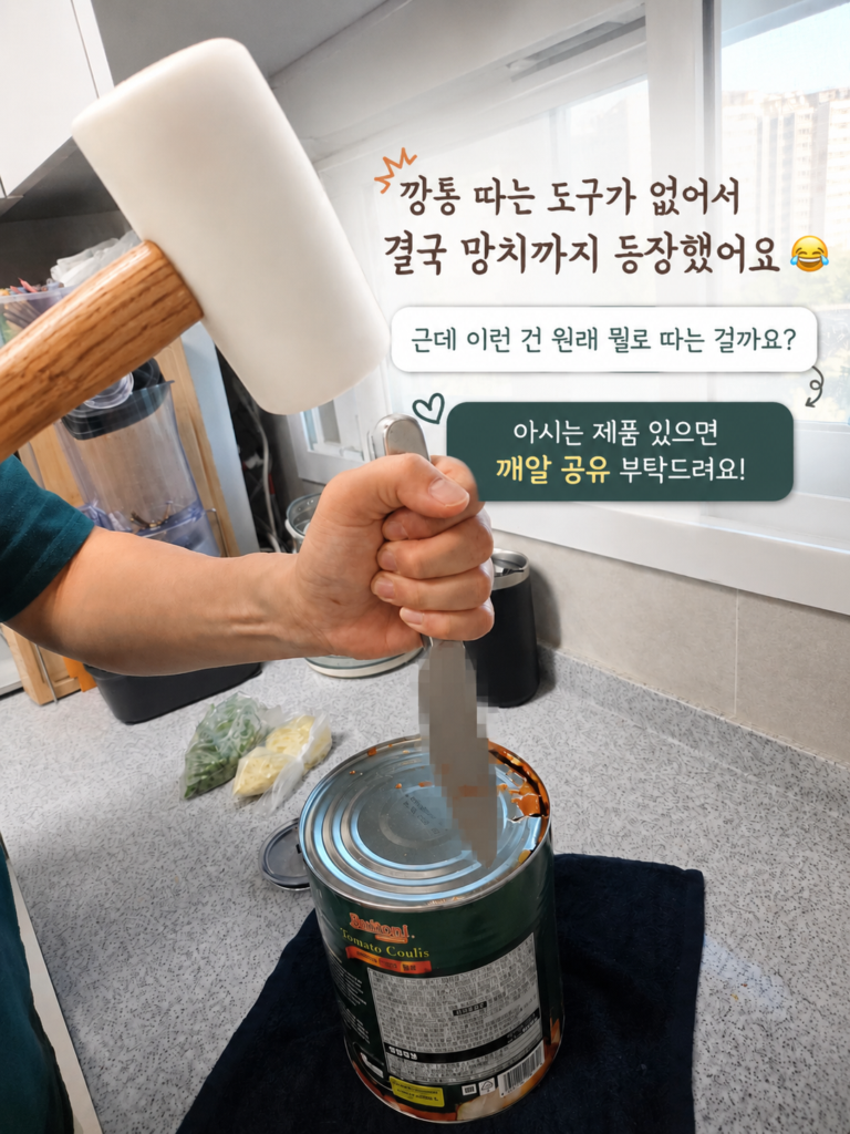부이토니 토마토 쿨리 대용량 캔을 여는 모습