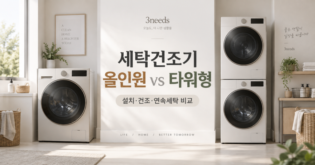 세탁건조기 올인원 vs 타워형 설치·건조·연속세탁 비교