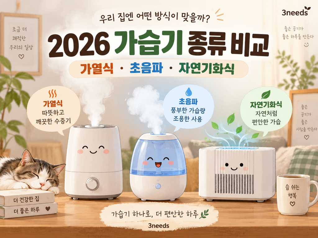 2026 가습기 종류 비교 가열식 초음파 자연기화식 전기세 세척 차이