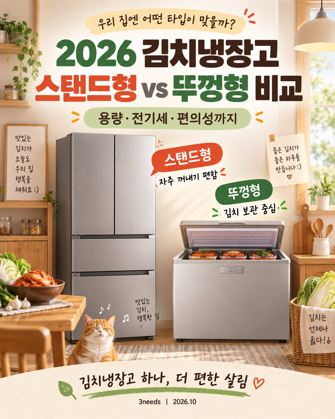 2026 김치냉장고 스탠드형 뚜껑형 비교 용량 전기세 편의성