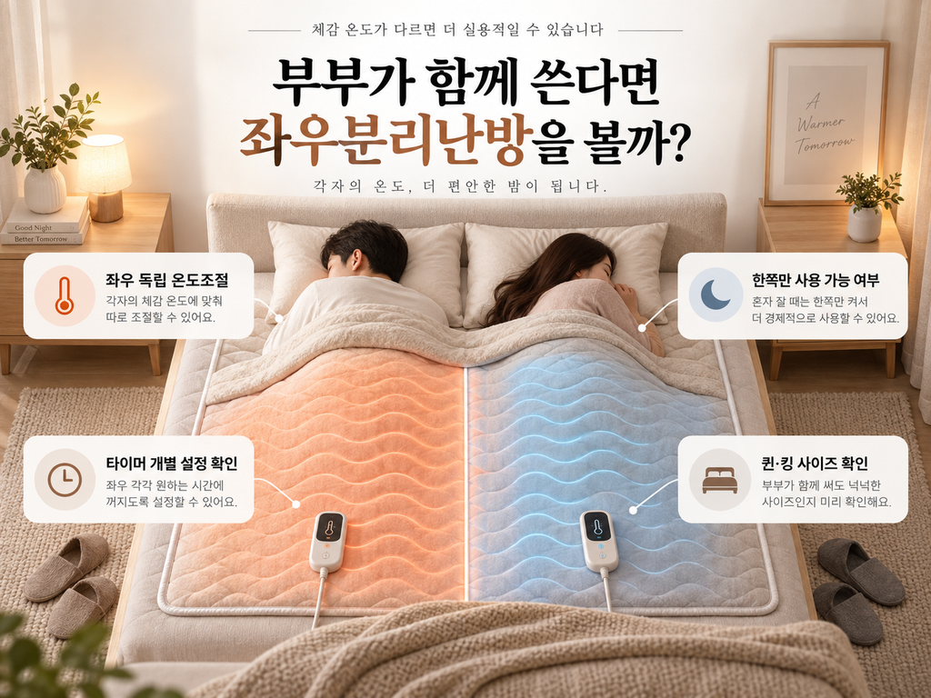 좌우분리난방이 가능한 2인용 매트 사용 예시