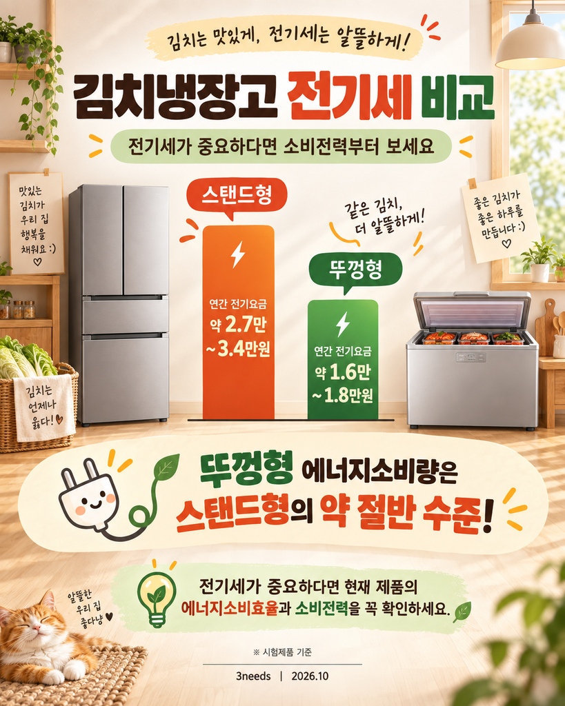 김치냉장고 스탠드형 뚜껑형 전기세 에너지소비량 비교